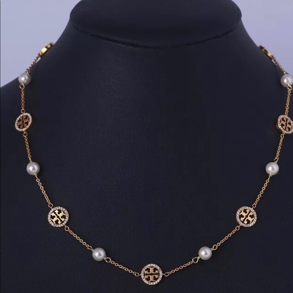 Tory Burch Jewelry - TORY BURCH NWT CRYSTAL LOGOS & PEARLS NECKLACE NWT